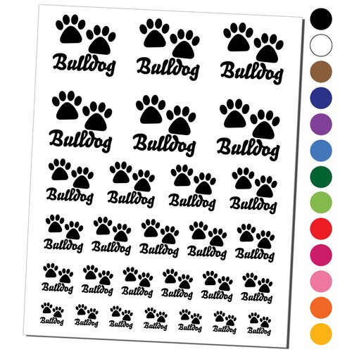 Bulldog Dog Paw Prints Fun Text Temporary Tattoo Water Resistant Fake Body Art Set Collection - Black (One Sheet)