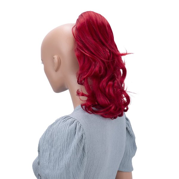 CAISHA 14" Wavy Clip On Ponytail With Butterfly Clip Hairpiece Heat-resistant Synthetic Fibres Intense Red H93
