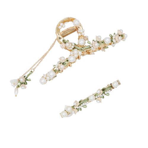Cualque Bridal Headpiece Pearl Wedding Headband Lily Flower Crystal Headpiece Rhinestone Pearl Design Rhinestone Hair Accessories for Bride Bridesmaid Women (Hairpin 2)