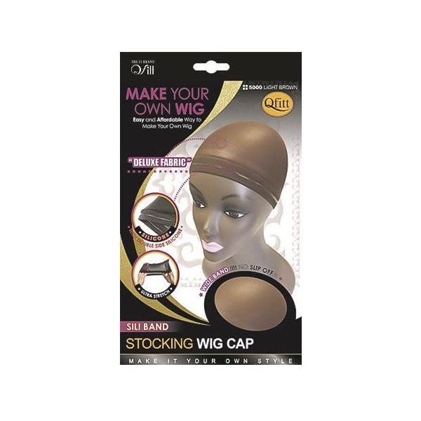 Qfitt Sili Band Stocking Wig Cap Make Your Own Wig Deluxe Fabric Wider Band Non-slip With Double Sided Silicone Ultra Stretch (Light Brown-5000)