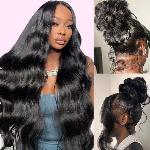 Annarily 360 Body Wave Lace Front Wigs Human Hair Pre Plucked 180% Density HD Transparent 360 Frontal 26 Inch Wigs Human Hair Lace Front Wigs for Black Women with Baby Hair Natural Color