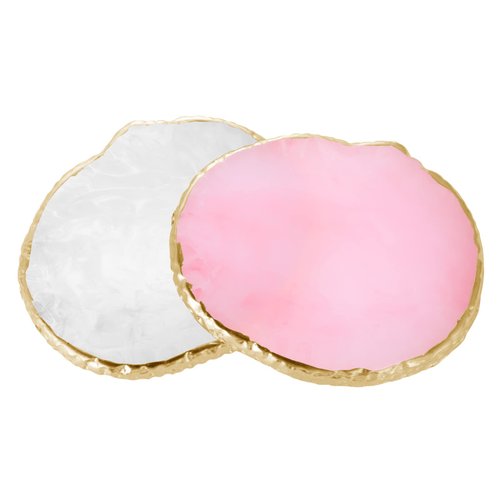 Grevosea 2Pcs Resin Nail Mixing Palette Nail Art Painting Palettes Gold Edge Mix Palette Manicure Tool White and Pink