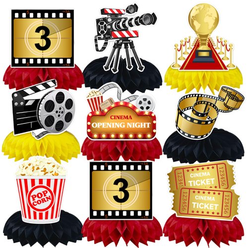 8 pcs Movie Night Party Decorations Birthday Party Decorations Honeycomb Centerpieces for Tables Decorations for Boys Girls Birthday Party