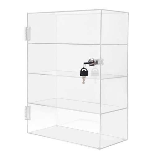 Clear Acrylic Display Case,4 Layer Transparent Countertop Showcase,Protection Showcase with Lock for Toy Collectibles Office Retail Store Safe Storage Sunglasses Toys (11.81*5.9*15.75 Inch)