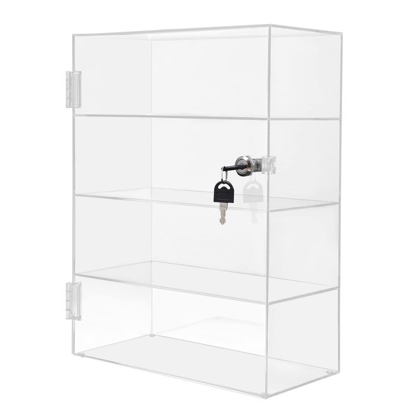 Clear Acrylic Display Case,4 Layer Transparent Countertop Showcase,Protection Showcase with Lock for Toy Collectibles Office Retail Store Safe Storage Sunglasses Toys (11.81*5.9*15.75 Inch)