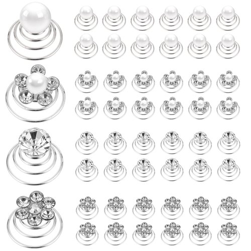 48 Pcs Crystal Pearl Twisters Spiral Set Gems Rhinestone Twister Hair Studs Bridal Rhinestone Gems Hair Pins Silver Coil for Wedding Prom Bridal Party and Special Occasion