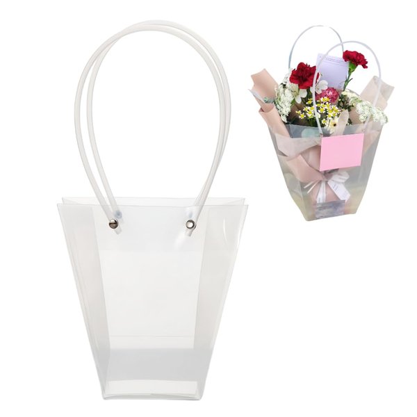 BBJ WRAPS Clear Flower Bouquet Bags with Handle Florist Shop Packaging Supplies, 5 Pcs (4 * 7 * 7.9 inch)