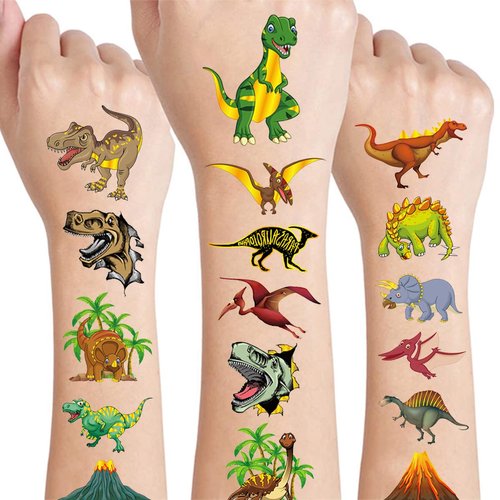 Dinosaur Temporary Tattoos for Kids, Glitter Dinosaur Birthday Party Supplies Decorations Dinosaur Party Favors for Boys Girls Kids Fake Tattoos Dinosaur Birthday Decorations Stickers (4 Sheets)