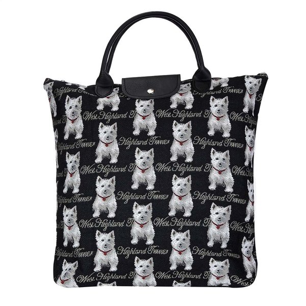 Signare Tapestry Foldable Tote Bag Reusable Shopping Bag Grocery Bag With Westie Dog (FDAW-WES)