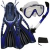 Promate Scuba Diving Snorkeling Extra-Wide Mask Snorkel Fins Gear Set, Blue, S/M