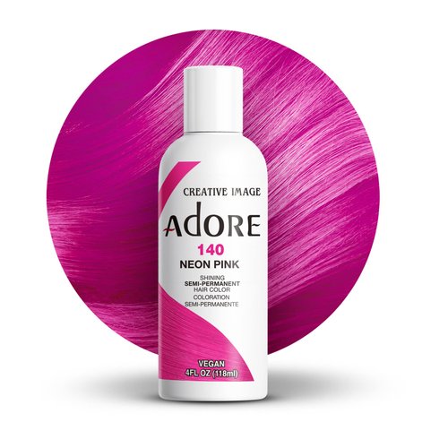 Adore Semi Permanent Hair Color - Vegan and Cruelty-Free Pink Hair Dye - 4 Fl Oz - 140 Neon Pink (Pack of 1)