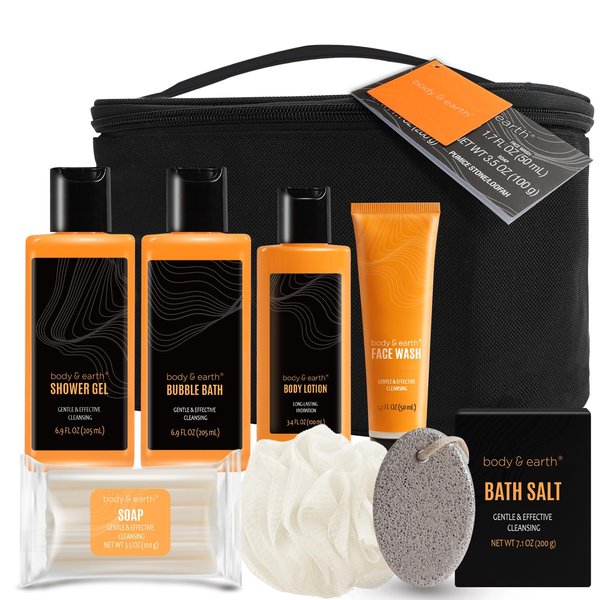 Gift Baskets for Men Mens Bath Set Body & Earth Citrus Scented Bath and Body Gift Set with Body Lotion, Face Wash, Shower Gel, Bubble Bath, Loofah & More, Birthday Gifts for Men,Fathers Day Gifts