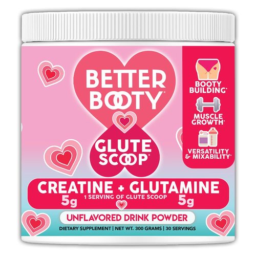Better Booty Glute Scoop, Creatine for Women Creatine + L’Glutamine Amino Acid, Perfect for Booty Gain Muscle Builder Powder Glute Growth Drink Mix Supplement (300 Grams, 30 Servings)