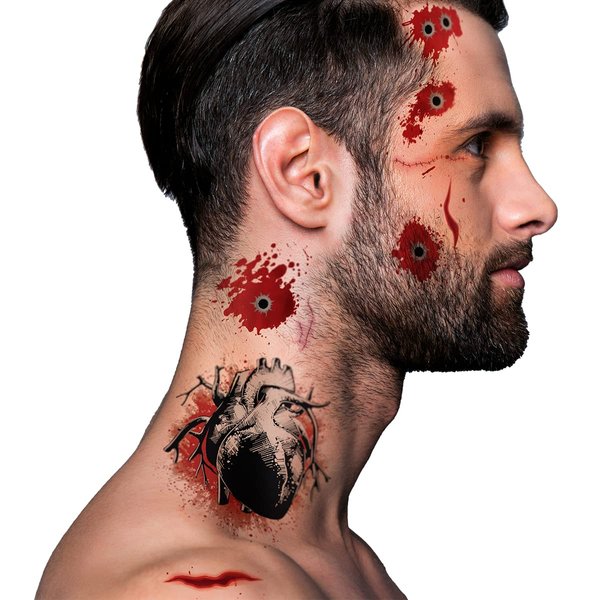 Supperb® Temporary Tattoos - Bleeding Bullet Wound, Scar, Heart Halloween Halloween Vampire Zombie Tattoos