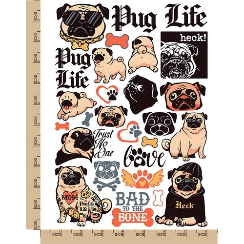 Pug Life Gangster Dog Temporary Tattoo Water Resistant Fake Body Art Set Collection - Color (One Sheet)