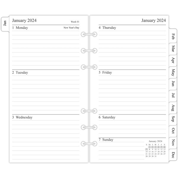 2024 Weekly & Monthly Planner Refill, 3-3/4" x 6-3/4", January 2024 - Dec 2024, Personal/Compact/Size 3