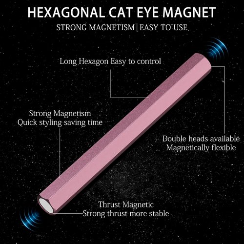 C12rtive Cat Eye Magnet Tool,Professional Double-Ended Hexagon Strong Nail Magnet Stick for Cat Eye Gel Nail Polish,Suitable for Personal DIY, Nail Studio or Nail Salon(Pink)