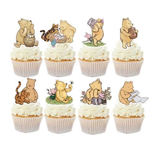 48 Pcs Classic Winnie Cupcake Toppers Cake Topper Cute Pooh Baby Shower Decorations Adorable For ...