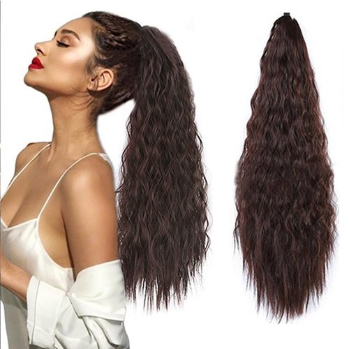 XUENMB Curly Ponytail Extension for Women 21 Inch Long Drawstring Kinky Curly Wigs Daily Black Natual Wavy Clip in Ponytail Hairpieces (Red Brown)