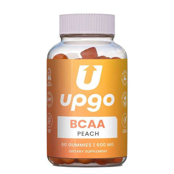 UPGO Supplements BCAA Gummies Amino Acid Supplement, Proudly Made in The USA, 600 mg of BCAA Per Serving, 30 Servings, Peach Flavor