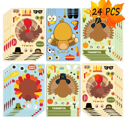 Happy Storm Thanksgiving Stickers for Kids, 24 Sheets Make a Turkey Face Stickers Bulk, Turkey Stickers for Kids, Thanksgiving Crafts for Kids, Thanksgiving Party Favors Supplies Activities Gifts
