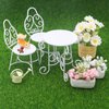 9 Pcs Dollhouse Garden Table Chair Set, 1/12 Scale Metal Miniature Patio Set Fairy Garden Furniture Accessories, Table Chair, 3 Potted Plant, Little Squirrel and Watering Can,for Dollhouse Lovers