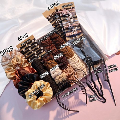 Hair Accessories Set for Women, Ponytail Holders, Hair Scrunchies, Hairbands, Scrunchy Hair Ties, Hair Styling Tool Set (1163PCS(brown)