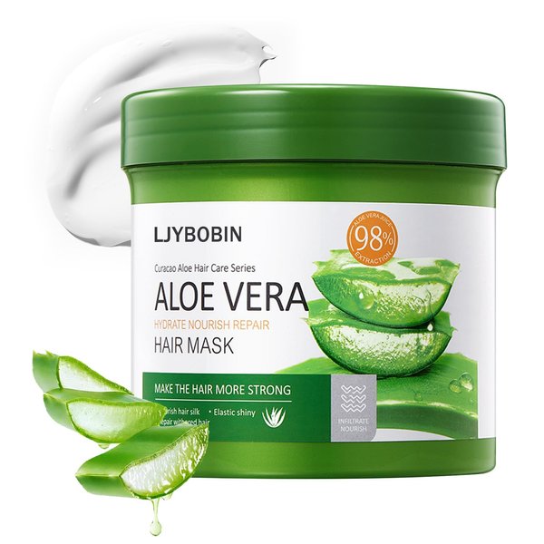 LJYBoBin Aloe Vera Hair Mask for Dry and Damaged Hair,Deep Moisturising & Hydrating Hair Mask for Curly Hair（500 g）