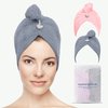 SPEEDBLINK Women Microfiber Hair Towel Wrap | 10 x 25 inch Hair Wrap Towels for Straight, Curly & Long Hairs | 2 Pack Soft & Absorbent Hair Turban Towel (Pink & Grey)