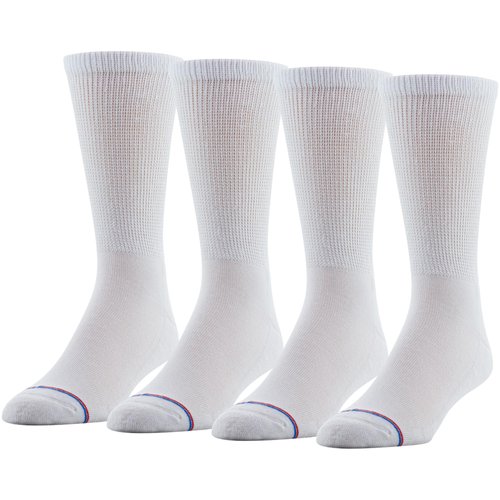 MediPeds womens Peds Crew With Non-binding Top Cushion 4 Pairs diabetic socks and shoe insoles, White, Men s 6-9 Women 7-10 US