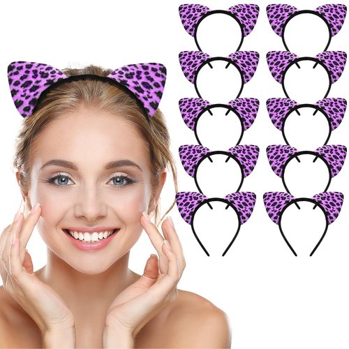 LIONSOUL 10 Pcs Cheetah Ears Headband for Women Leopard Cheetah Print Birthday Party Decorations Supplies
