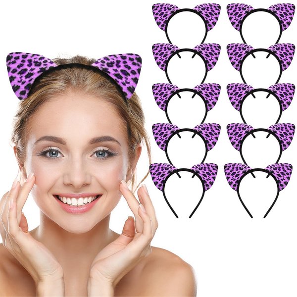 LIONSOUL 10 Pcs Cheetah Ears Headband for Women Leopard Cheetah Print Birthday Party Decorations Supplies