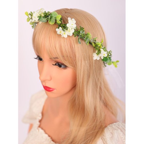 Wiwpar Boho Flower Green Leaf Garland Headpiece Bridal Floral Headband Photo Prop Hair Wreath Floral Headpiece Halo Party Prom Wedding Photos Green for Women Girls (Style2)