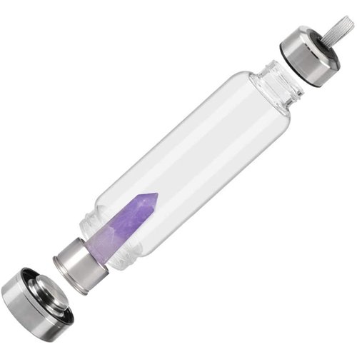 ChezMax Crystal Glass Water Bottle, Glass Water Bottle with Changeable Natural Crystal Center, Quartz Gemstone Water Bottle for Natural