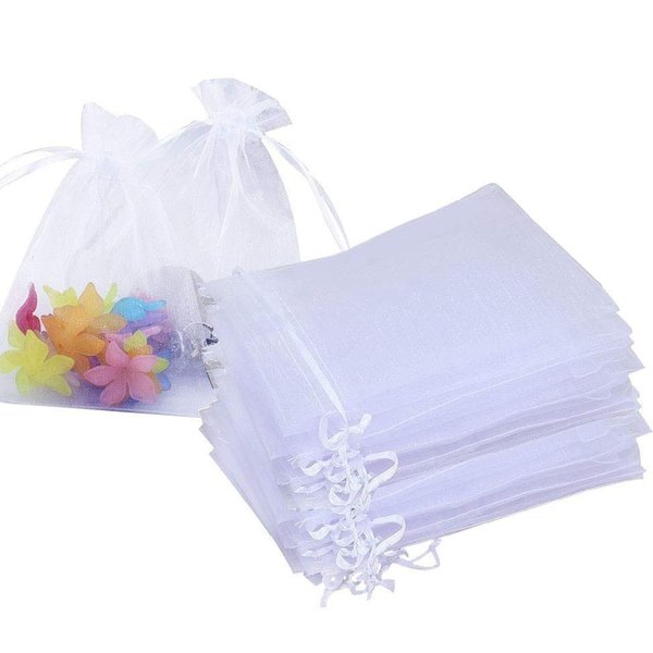 Stratalife 5X7 Organza Bags White Drawstring Bags Jewelry Bag Drawstring Pouch Tulle Small Mesh Gift Bags Favor Bags for Wedding Party Mesh Gift Bags 100PCS (White)