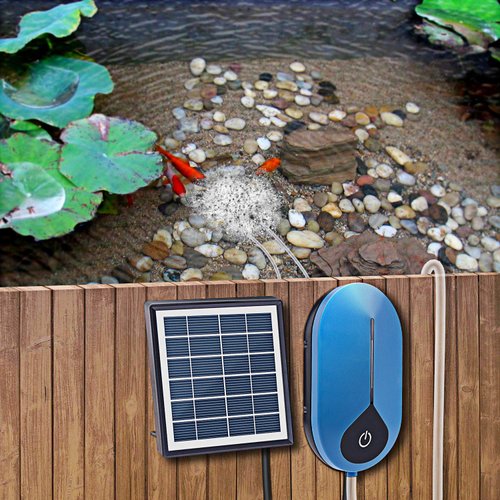 Lewisia Solar Air Pump Kit Hydroponic Pump Solar Battery with Air Hoses and Bubble Stones 3 Working Modes Pond Aerator Bubble Oxygenator 1.5W
