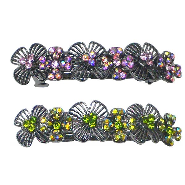 Set of 2 JCGY Metal Barrettes Artwork Design Crystal Flower Barrettes U86800-4-2roseOli