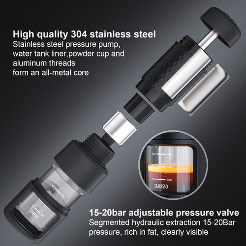 STARESSO Classic Portable Espresso Maker, 2 in1 Travel Coffee Maker,Compatible Capsules and Ground Coffee,Manual Espresso Machine,Hand Press Coffee Maker for Kitchen Travel,Camping,Hiking