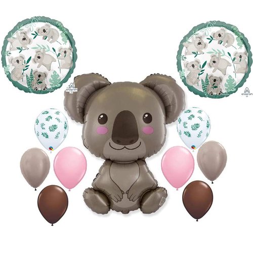 11pc New Party Balloons Baby Koala Bear Shower Any Occasion Birthday Australia New Zealand Travel Outback Jungle Animal Safari Favors Decor Eucalyptus