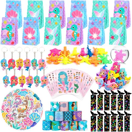 ANPHILE Mermaid Party Favors, 134Pcs Mermaid Birthday Party Supplies - Mermaid Bags, Make A Face ...