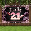 Happy 21st Birthday Banner Backdrop Finally 21 Years Old Rose Gold Background Bday Decorations for Girls Women Photography Party Supplies Glitter