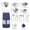 KODATEK Play Kitchen Accessories, Kids Kitchen Pretend Play Toys, Kitchen Set with Stainless Steel Cooking Utensils Cookware Pots and Pans Set Healthy Vegetables, Knife, Apron, Little Chef Boys Girls