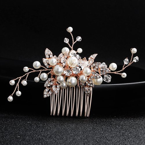 Sppry Bridal Hair Comb - Bendable Pearl Crystal Hair Accessory for Women at Wedding, Rose Gold
