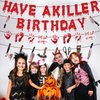 Gameza Have a Killer Birthday Banners - 4PCS No-DIY Murder Mystery Party Decorations Bloody Halloween Birthday Decoration Supplies Horror Spooky Birthday Banner Fake Knife Banners for Bday