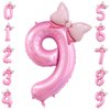 40 inch Number 9 Balloon with Bow Pink Happy Birthday Jumbo Number Balloon for Girls Daughter Birthday Decorations Party Supplies (Number 9)