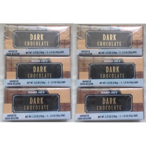 NEW Trader Joe's Dark Chocolate Candy Bars 6 PACK (18 candy bars total) NO ARTIFICIAL FLAVORS/COLORS NO PRESERVATIVES