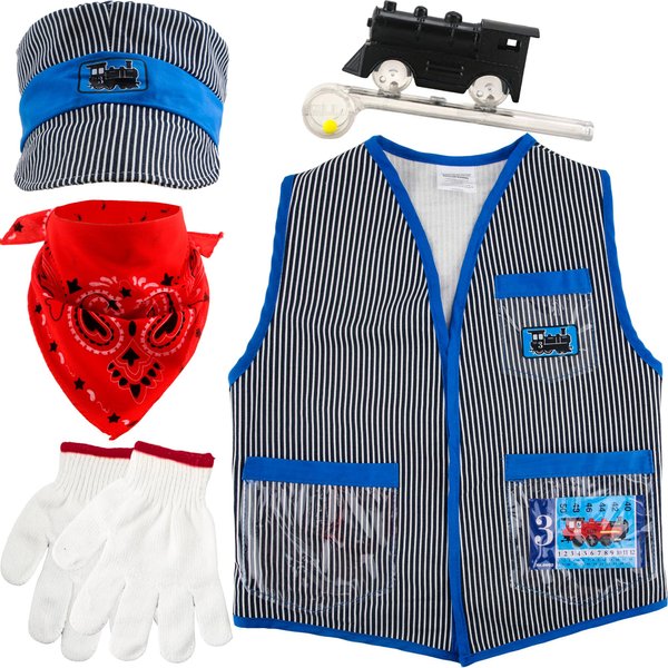6 Pcs Kids Train Engineer Costume Set Train Conductor Vest Conductor Cap Train Conductor Dress Up Vest Set for Kids Halloween Dress Up Career Day Pretend Party Cosplay