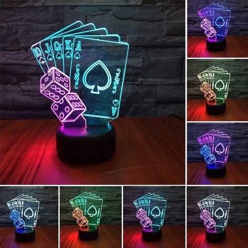 HIPIYA Poker Dice Night Light LED 3D Illusion USB Playing Card Remote Control Lamp Festival Present Birthday Gift for Boy Men Fan Player Kid Party Bedroom Gambling Club Room Decor (Poker)
