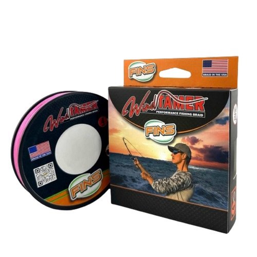FINS Windtamer Braided Fishing Line - Versatile, Compact Braid for All Fisheries, Reduces Wind Knots and Rod Tip Wraps - High Performance 4-End Braid - Hi-Viz Pink 4 lb - 150 Yds