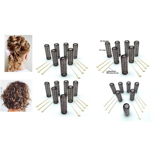 ALAZCO 28 pc Vintage Style Hair Roller Medium BRUSH ROLLERS & PINS Mesh Hair Curlers With Bristles 2.5"x 3/4", with Flexible Locking Pins